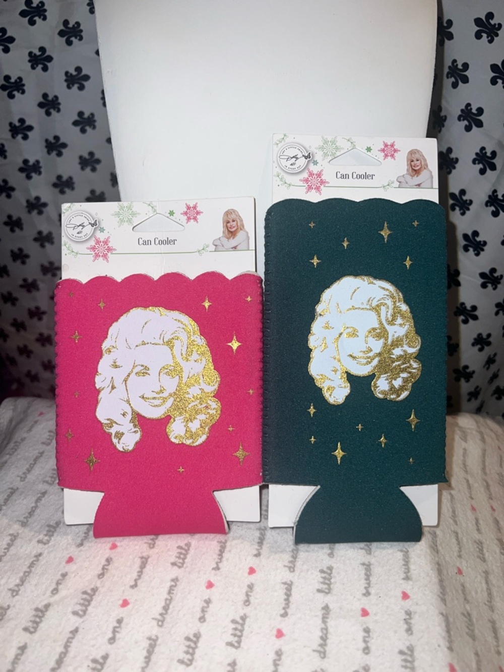 Retro Dolly Can Cooler - Pink or Dark Green with Gold Face